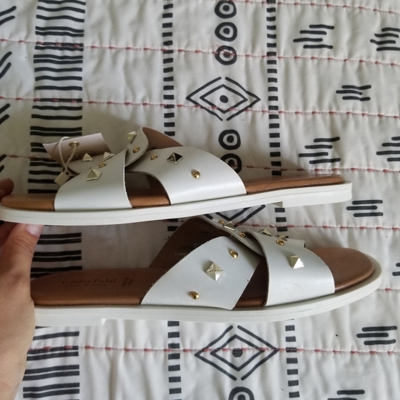 Giulia Palai White Sandals Slides Leather - Picture 7 of 9